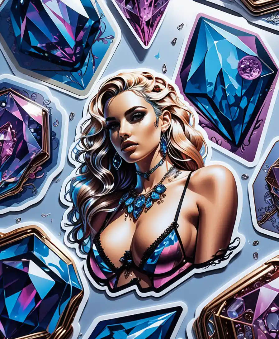 Colorful crystal sticker sheet with neon fantasy accents