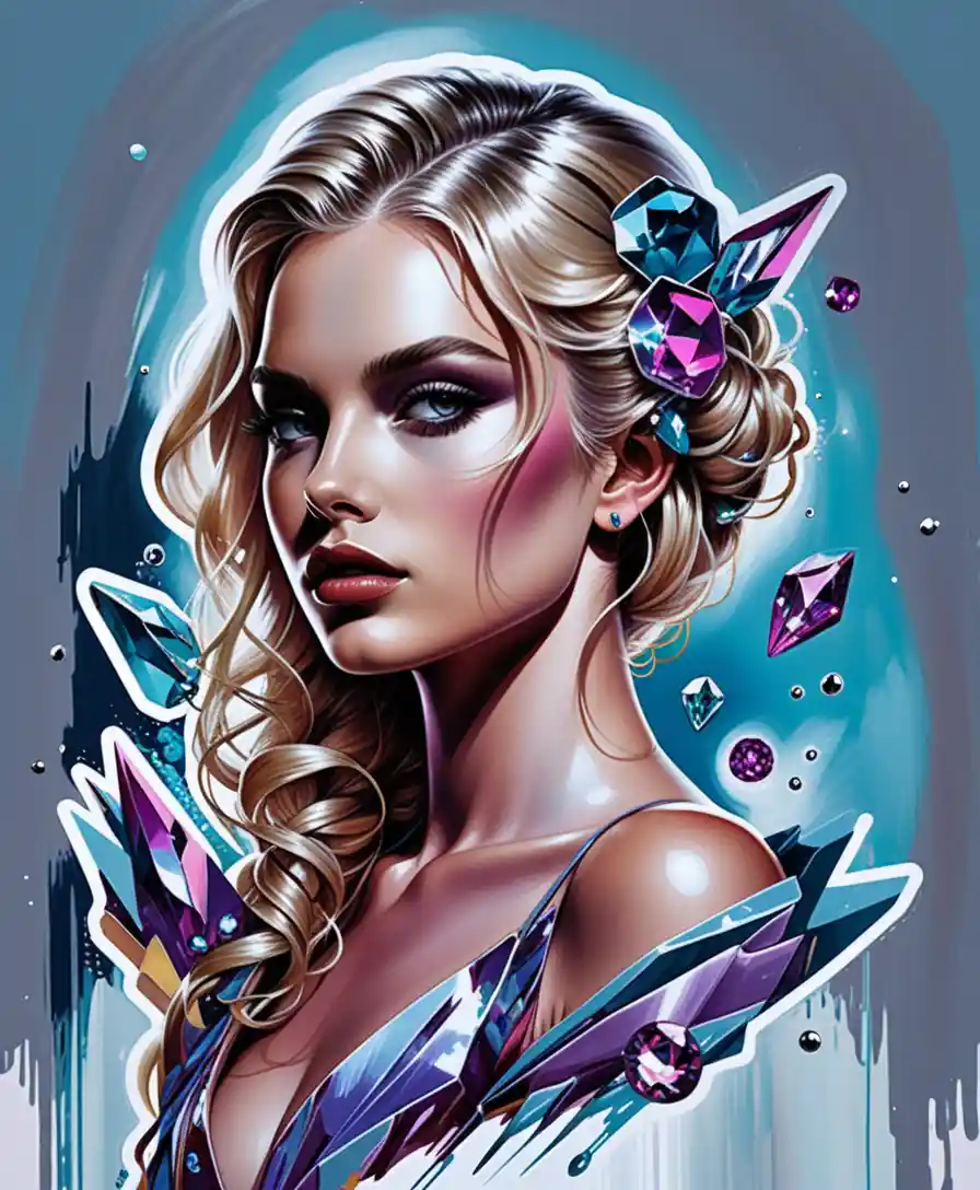 Colorful crystal sticker sheet illustration on white background