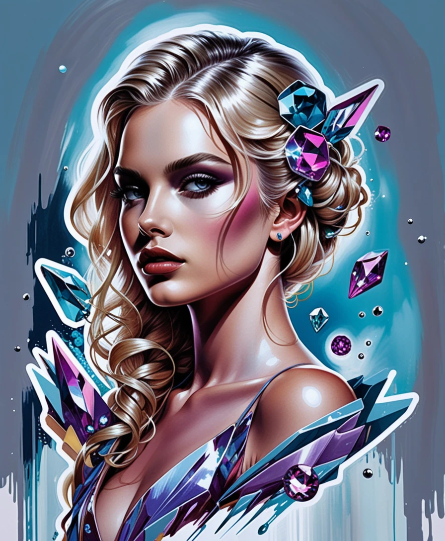 Colorful crystal sticker sheet illustration on white background