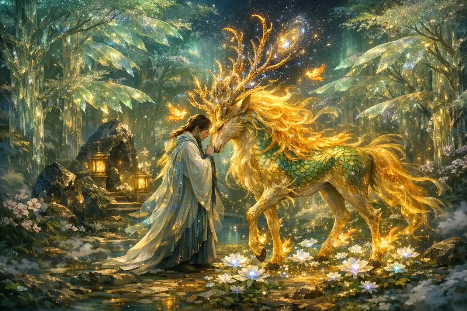 麒麟漫步於水晶星光幻境森林