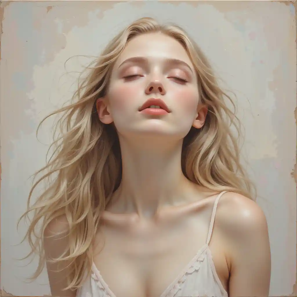 Serene young woman with closed eyes in soft pastel painting