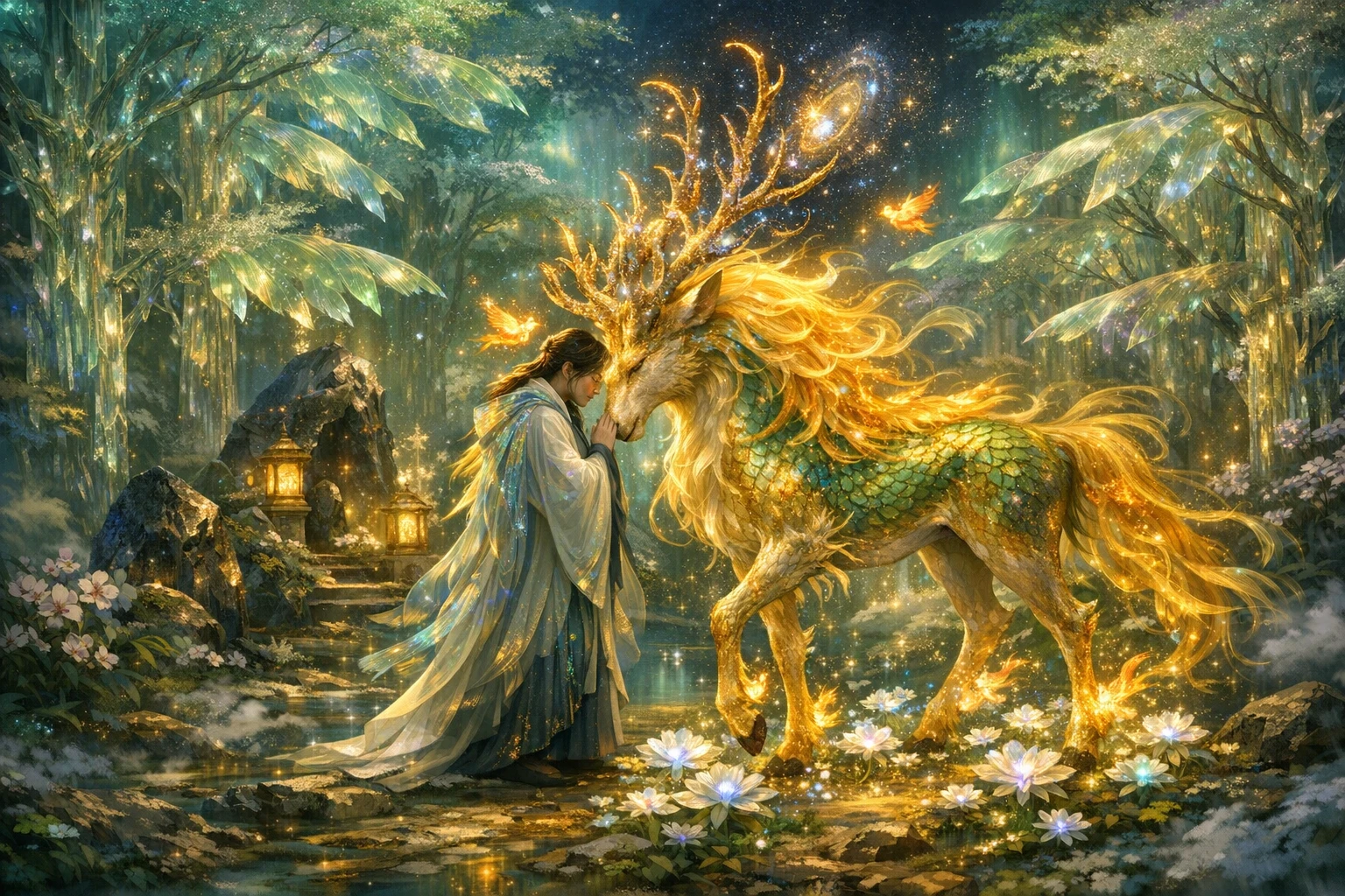 麒麟漫步於水晶星光幻境森林