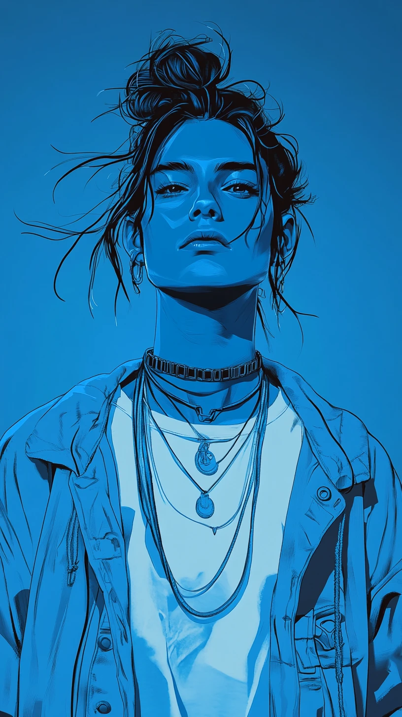Stylish girl portrait in electric blue vector illustration