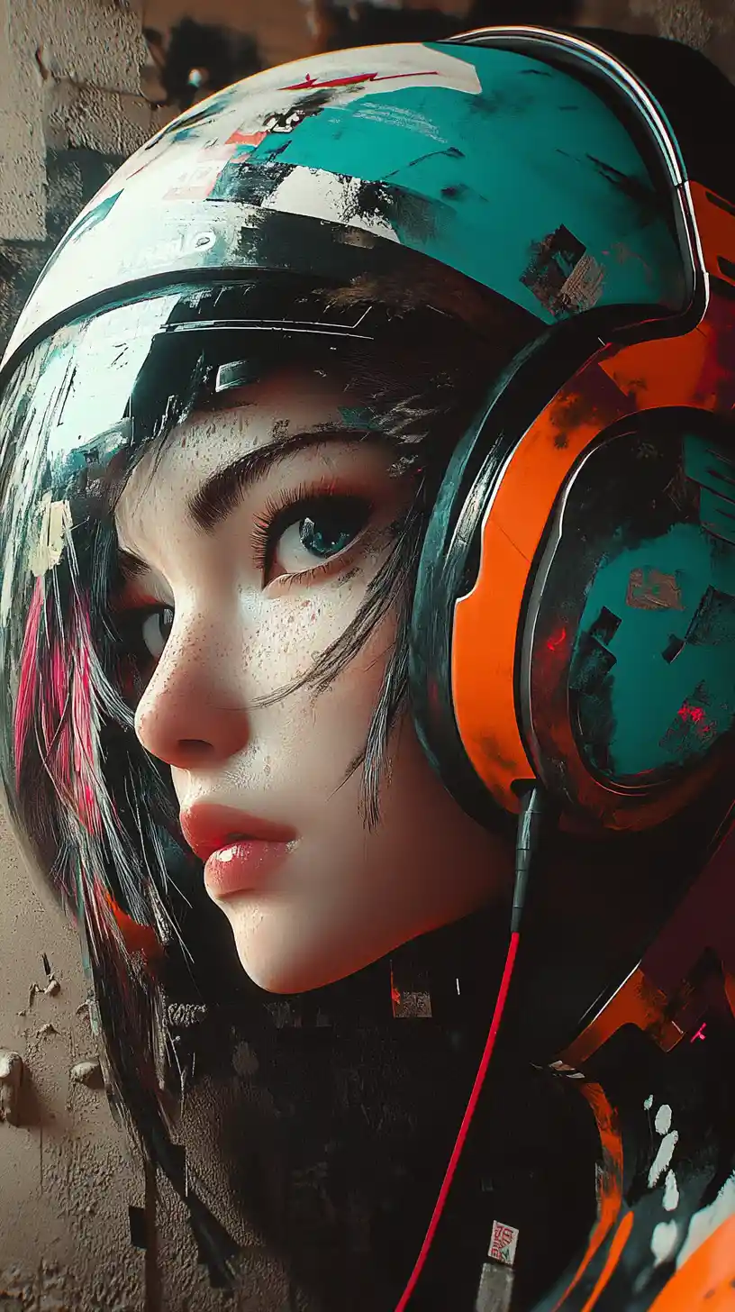 Cyberpunk anime DJ girl in neon nightclub portrait