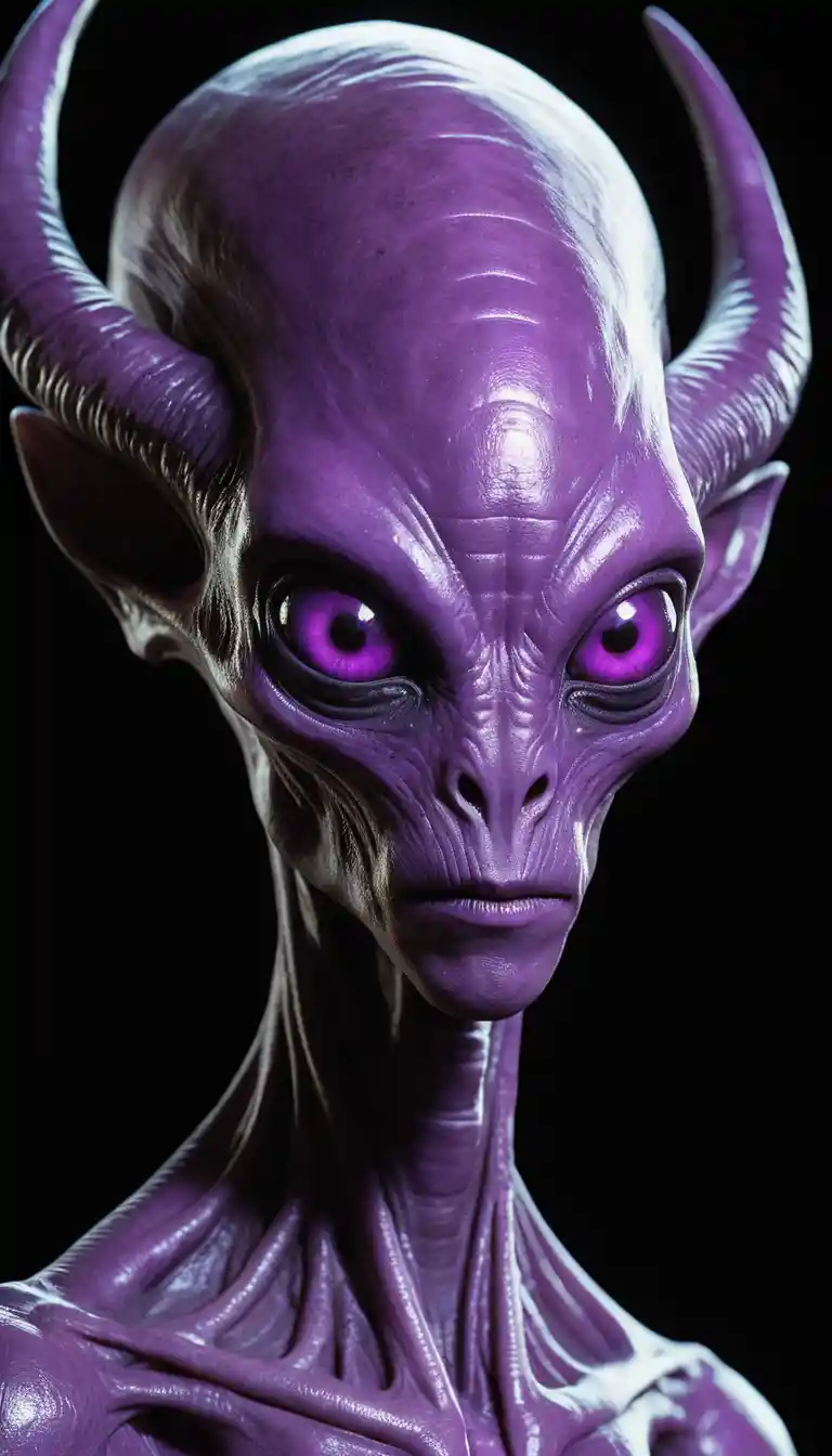 Glowing Horned Alien Floating In A Textured Black Void