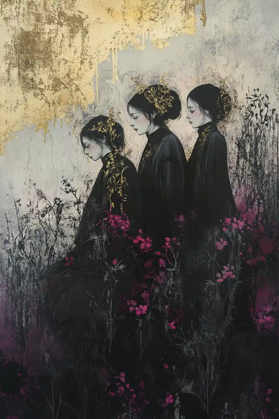 Romantic women in a dreamlike floral fantasy painting