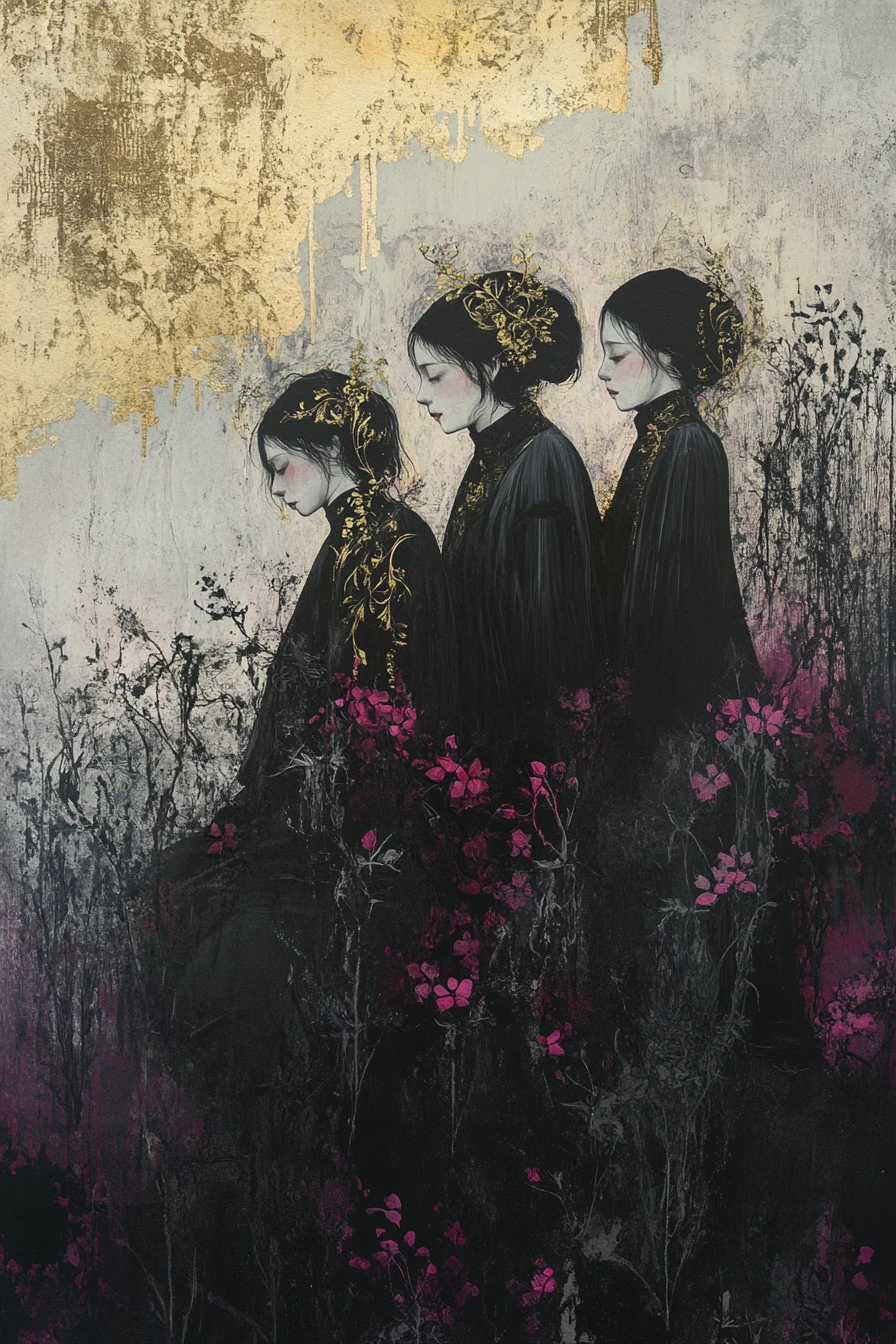 Romantic women in a dreamlike floral fantasy painting