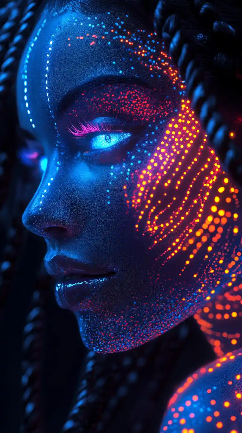 Mystical Blue Skinned Woman With Glowing Bioluminescent Markings