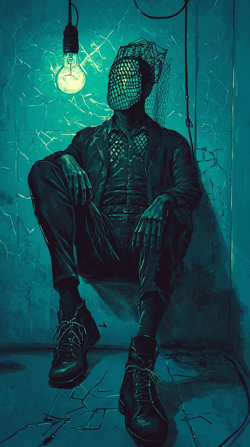 Gritty bar scene with turquoise cocktails and dim bulb
