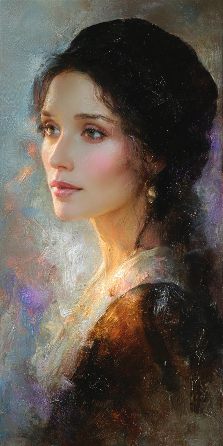 Ethereal baroque portrait of a woman in golden light