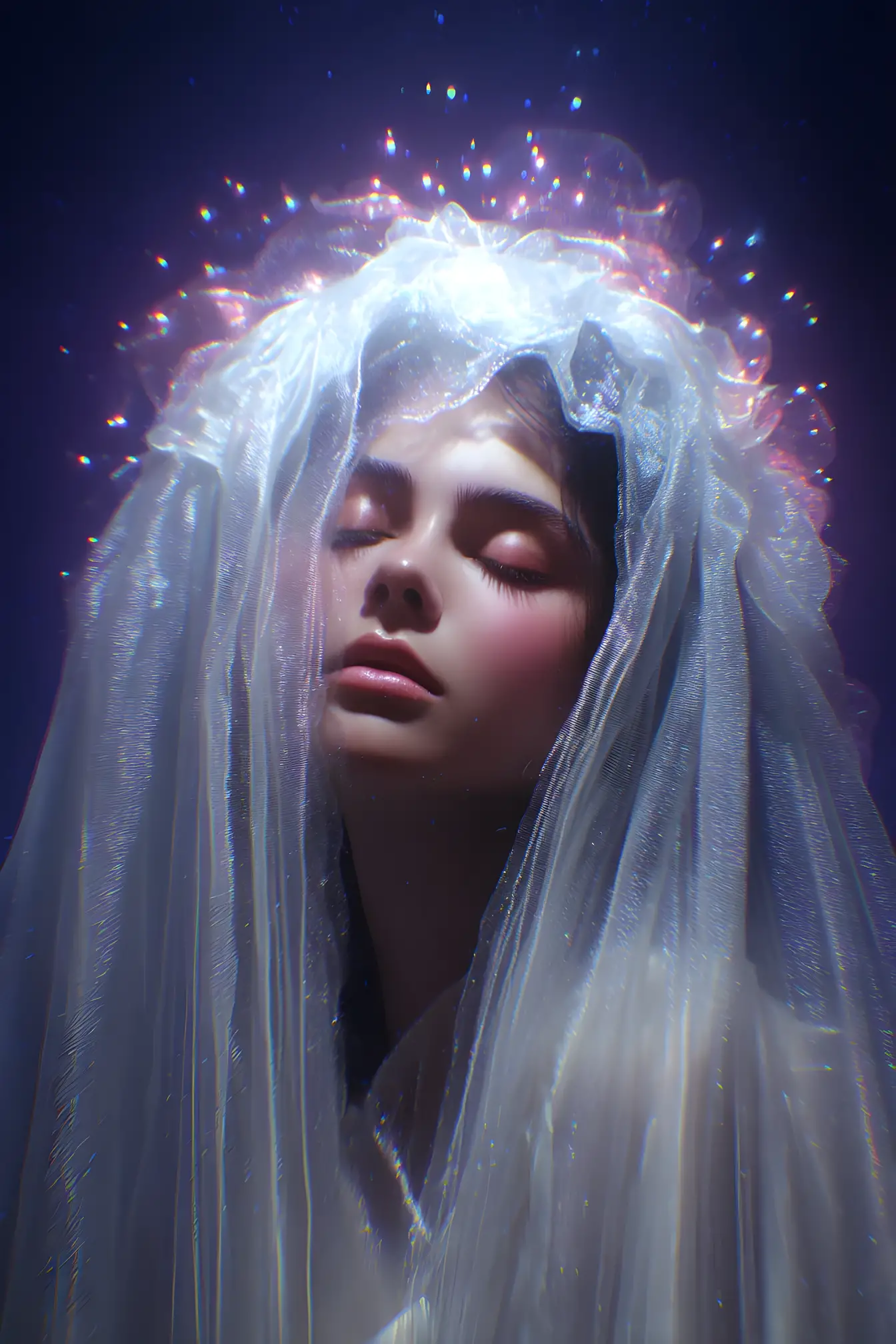 Ethereal Woman Rising From A Celestial Veil At Night
