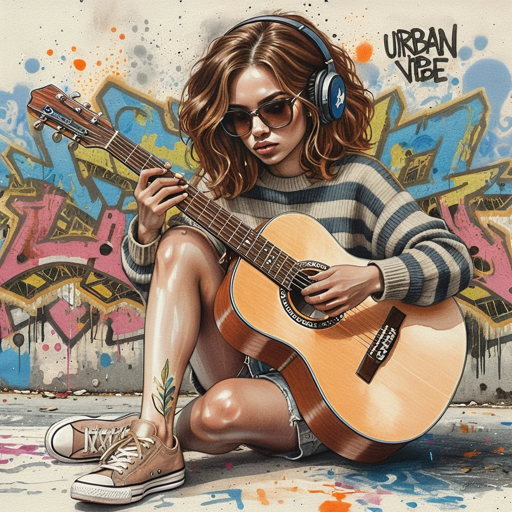 Young woman sitting on city sidewalk in quiet reflection