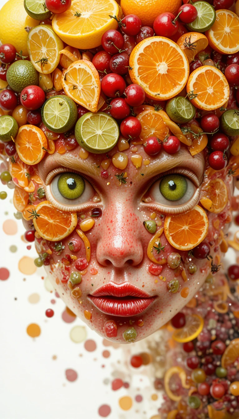 Rostro juguetón de cítricos hecho con frutas mixtas vibrantes