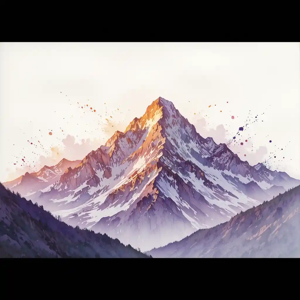 Montagne abstraite à l’aquarelle baignée de douces couleurs d’aube