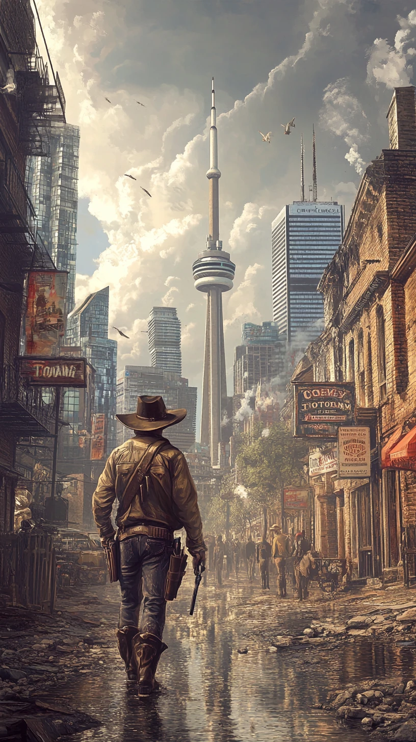 Dark western style view of toronto city ruins