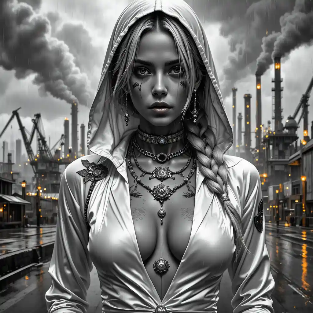 Noir femme fatale portrait in brutal black and gold