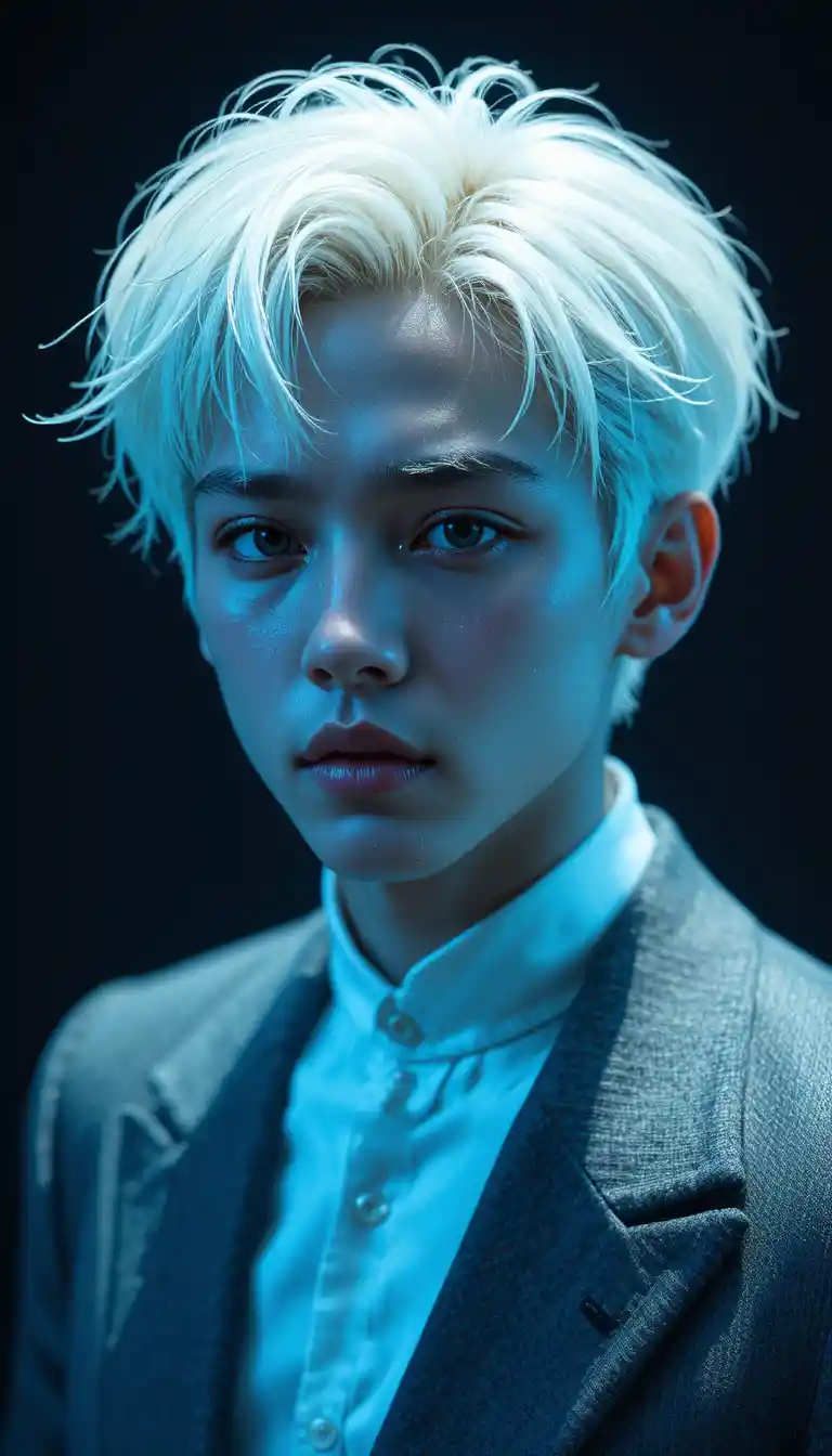 K pop fashion portrait of a young blonde male idol