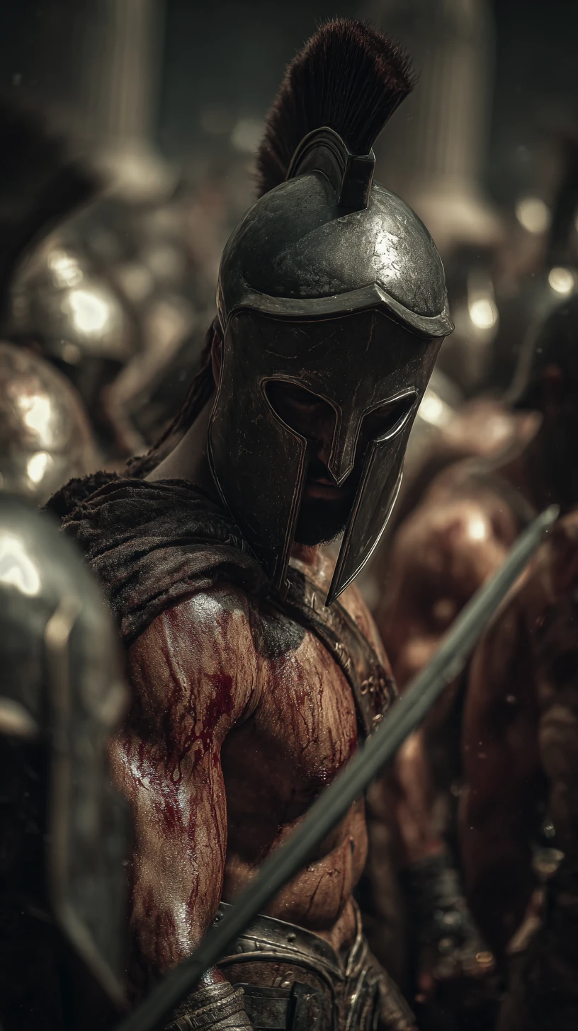 Greek warrior battling Persian soldiers in ancient Athens