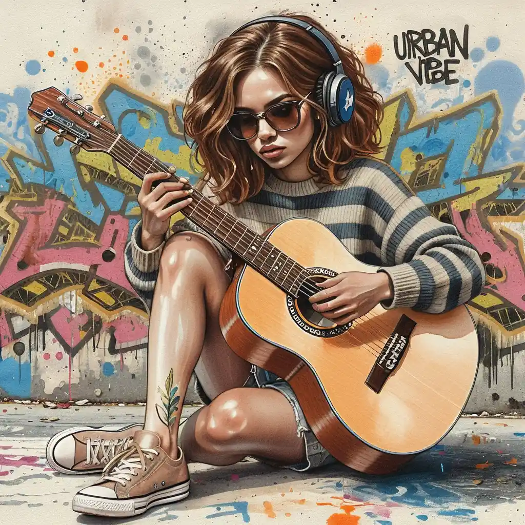 Young woman sitting on city sidewalk in quiet reflection