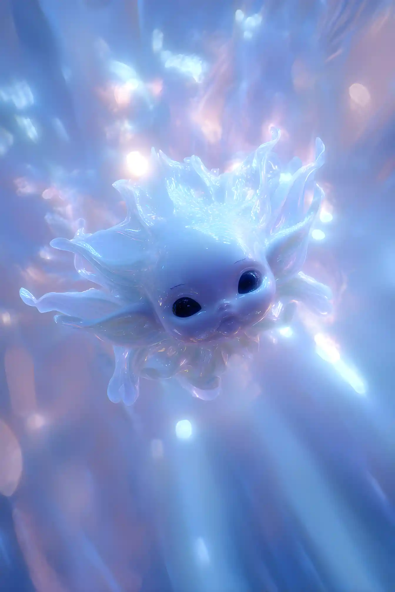 Cosmic guardian rising with a serene glowing aura