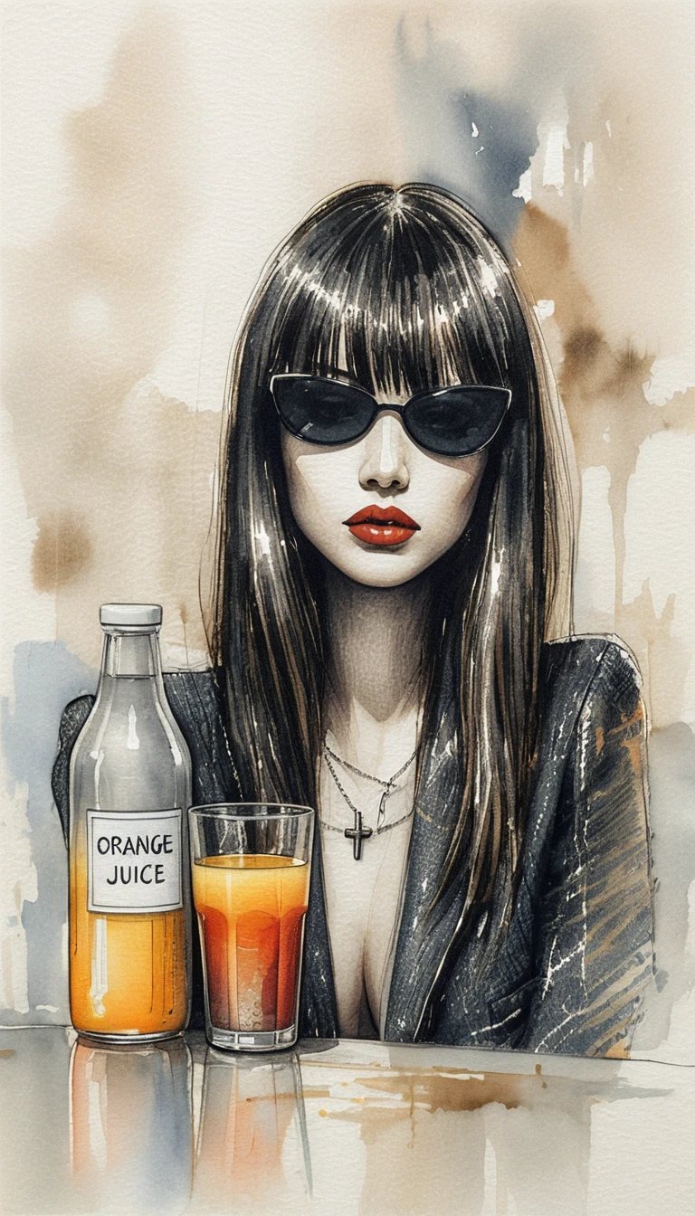Pop art portrait of woman with orange juice still life
