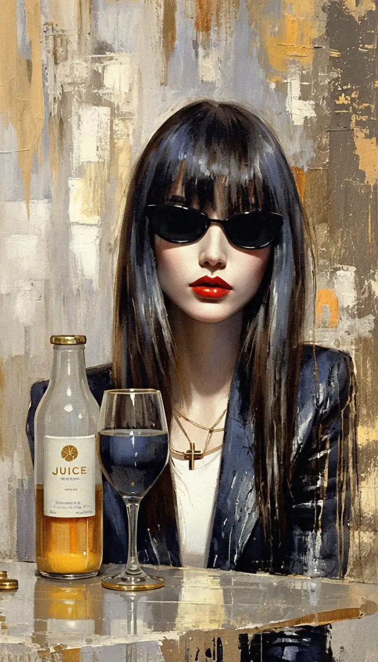 Pop art portrait of stylish woman with orange juice still life