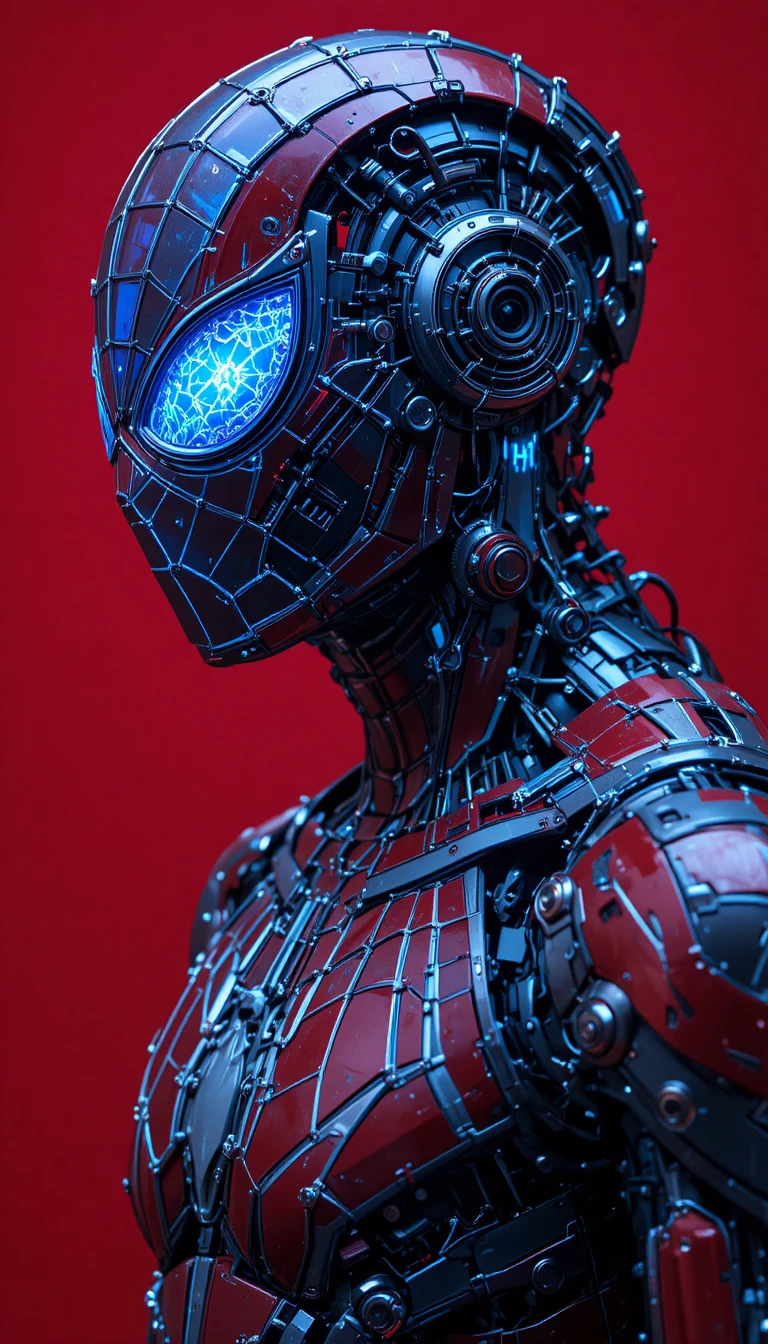 Cyberpunk mecha spider superhero portrait in side profile