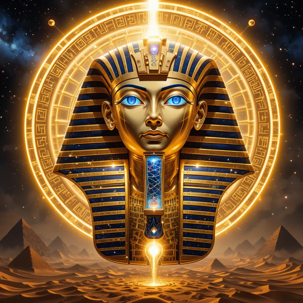 Máscara funeraria de oro del Antiguo Egipto con energía cósmica