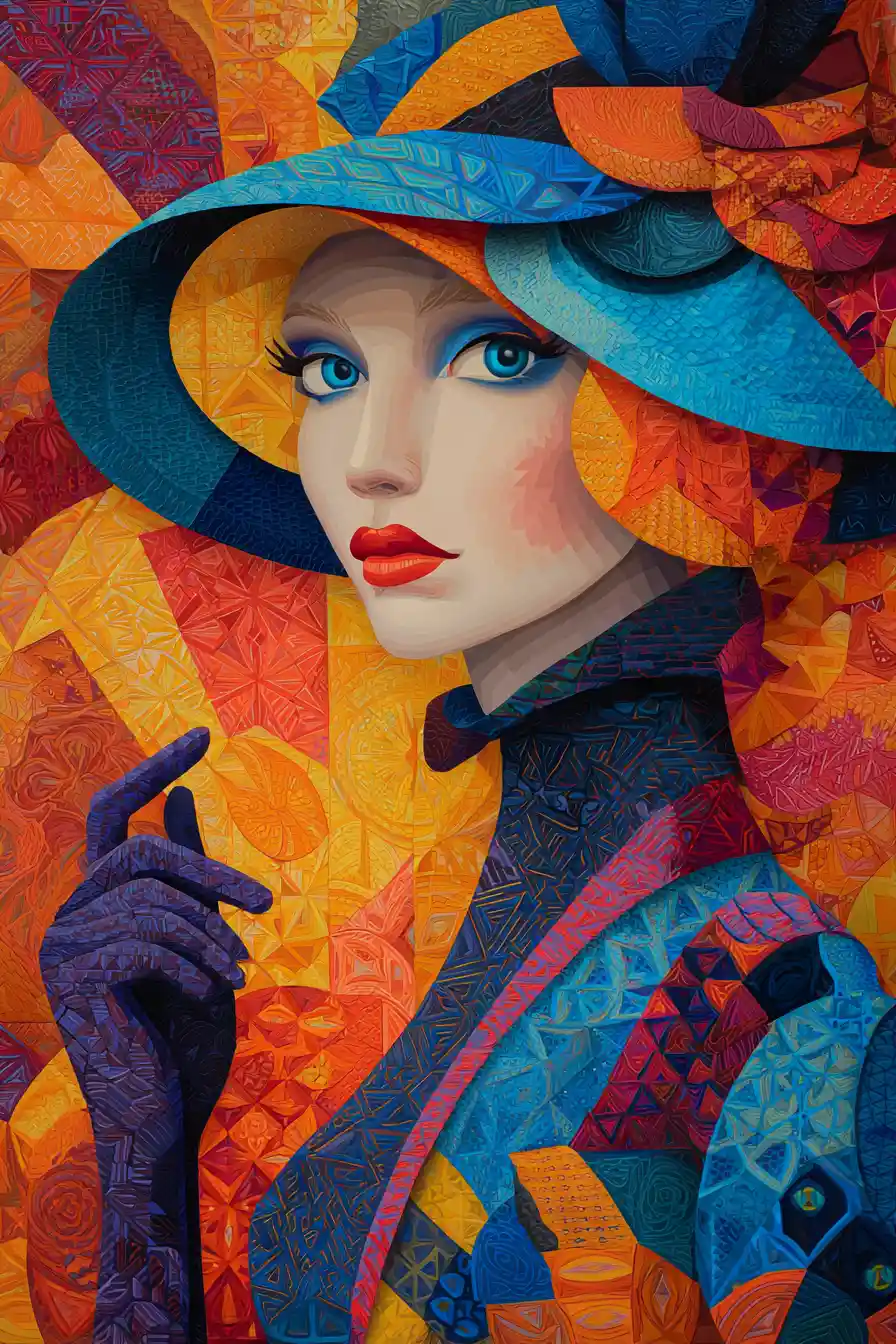 Elegant woman in bold geometric floral hat illustration