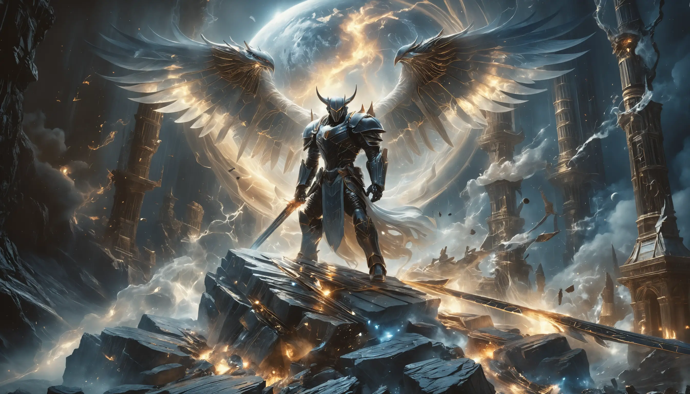 Demon Bound In Chains On A Cliff Under Moonlight