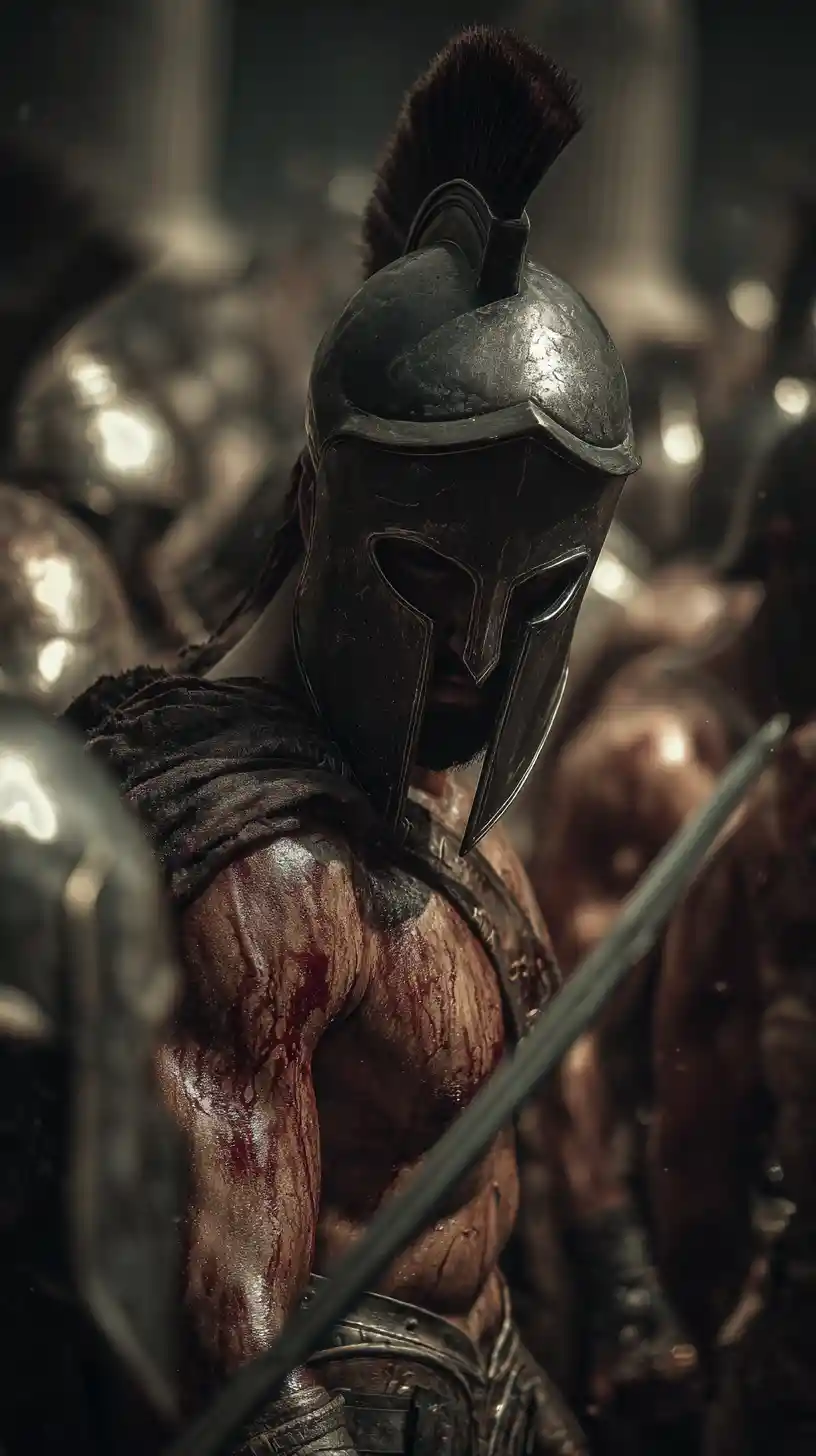 Greek warrior battling Persian soldiers in ancient Athens