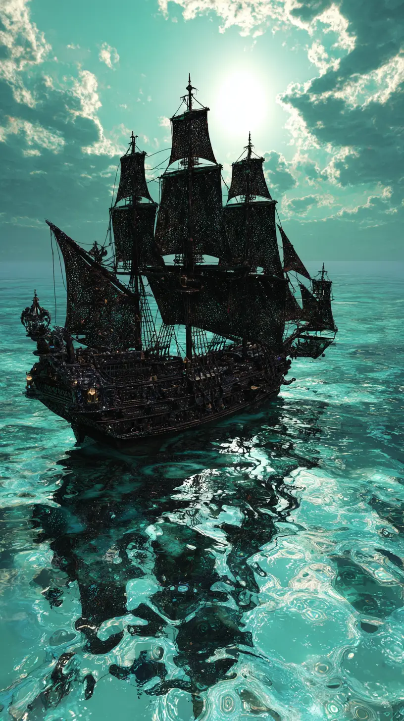 Enchanted Diamond Pirate Ship Sailing A Turquoise Sea