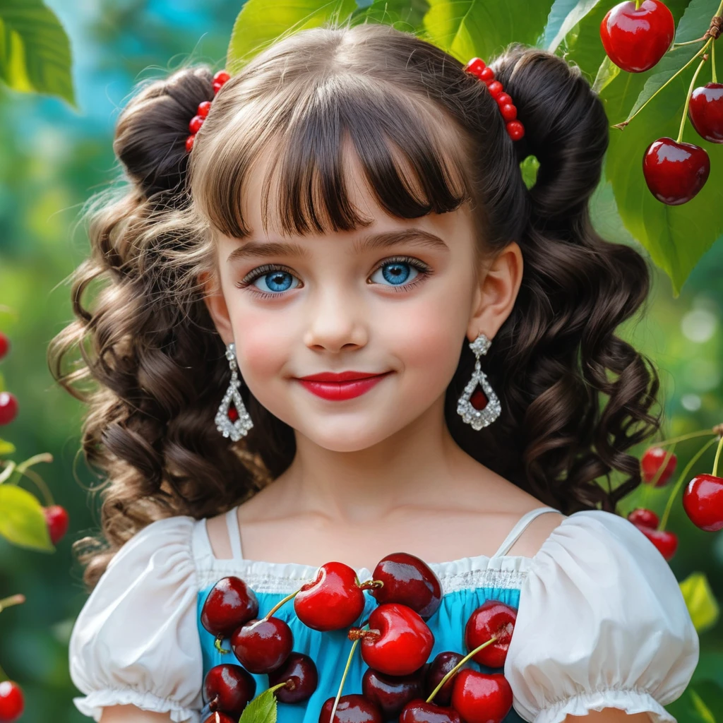 Smiling young girl with cherries in a summer scene