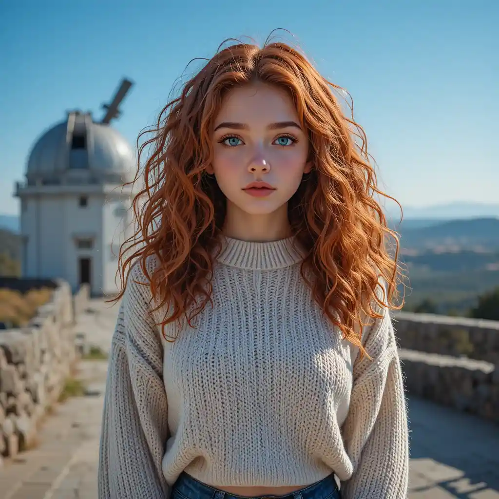 Young woman with heterochromia at a quiet observatory