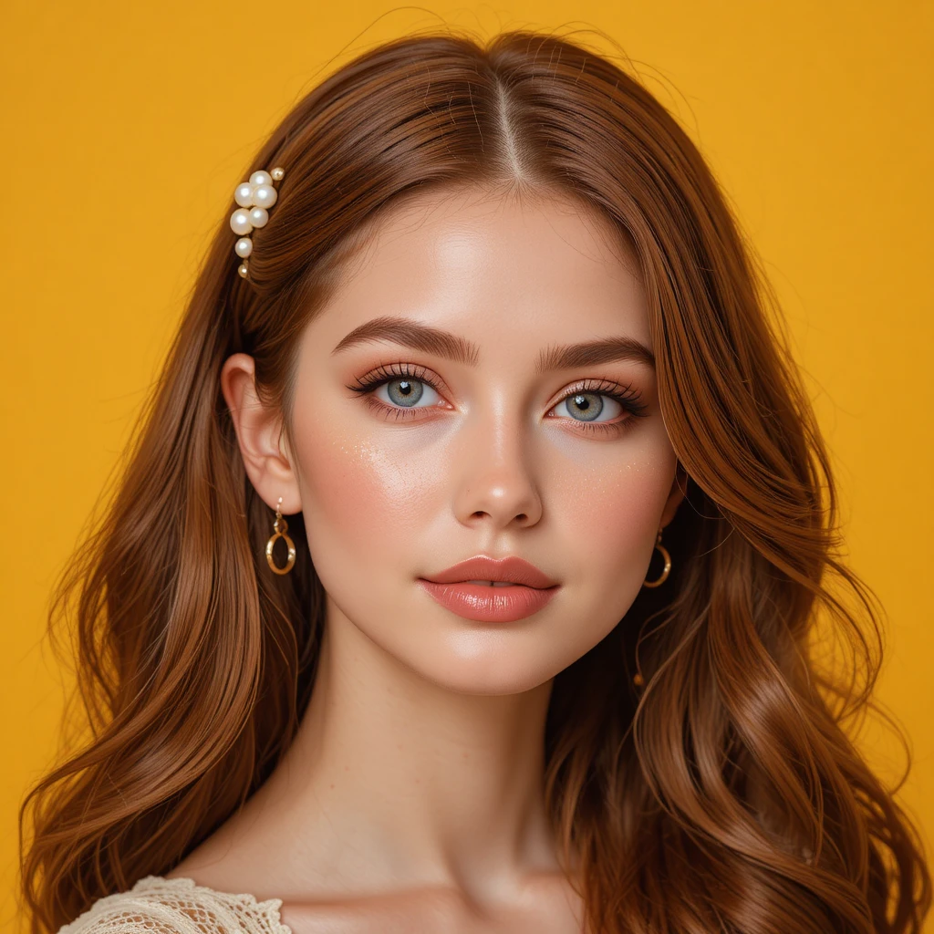 Elegant portrait of a young woman with auburn wavy hair