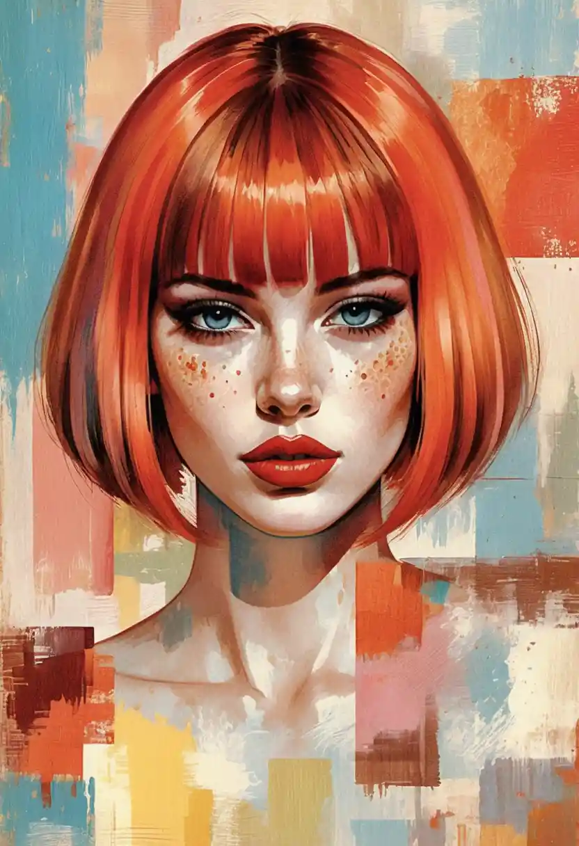 Ritratto pop art di ragazza con vivace caschetto rosso