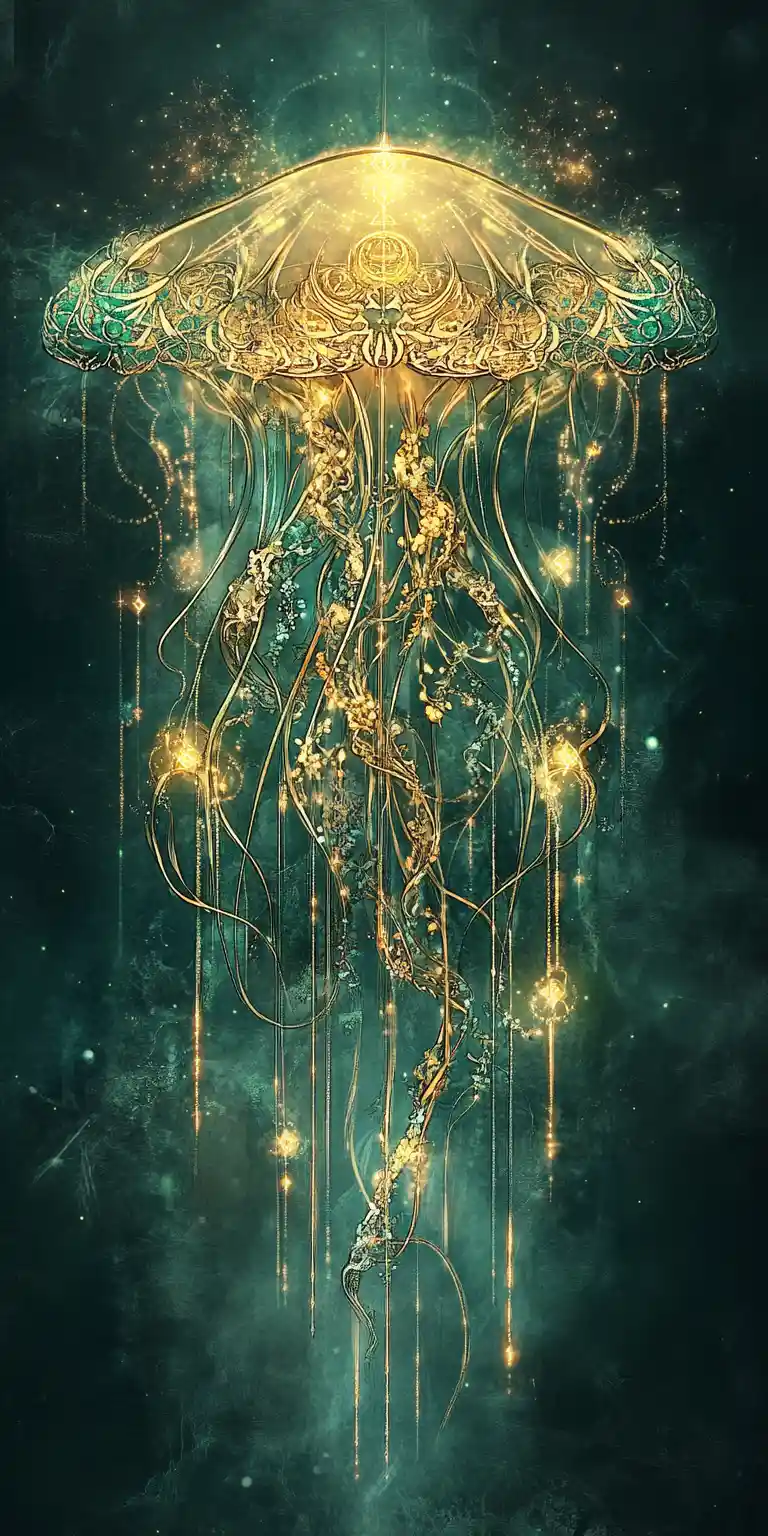 Ethereal Jellyfish With Gothic Ornament And Glowing Tentacles