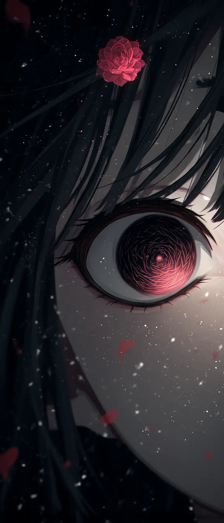 Anime girl floating in a void of watching eyes