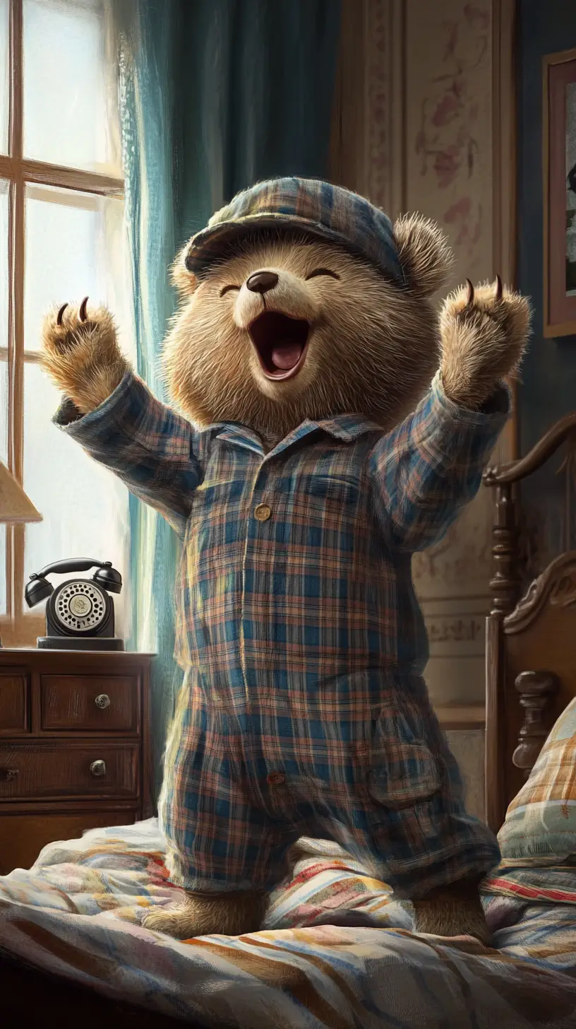 Sleepy teddy bear relaxing on a cozy storybook bed