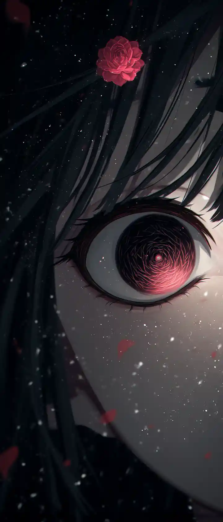 Anime-Mädchen in einer Leere voller beobachtender Augen