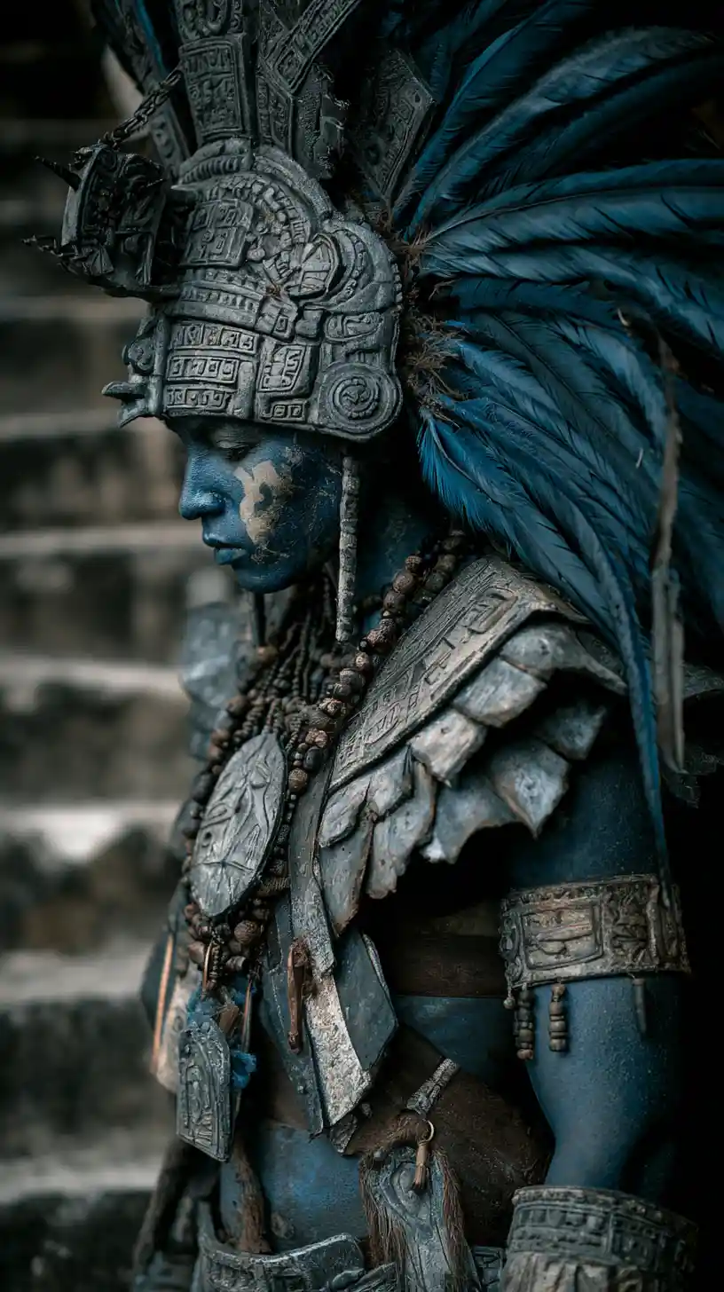Ancient alien warriors before a towering Aztec style temple