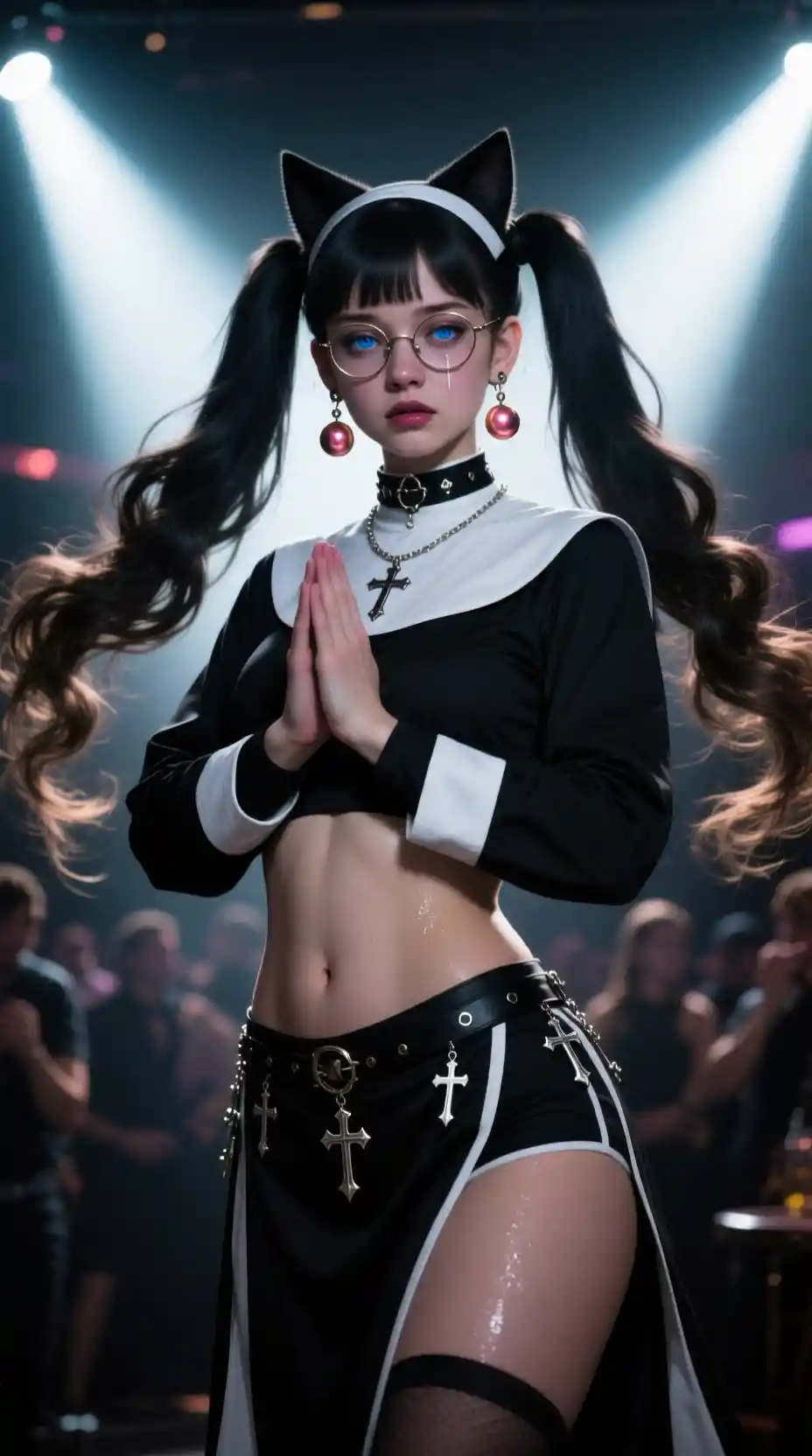 Wild haired neko dancer girl on nightclub dance floor