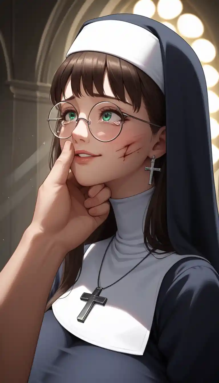 Anime nun woman reclining on a palace floor