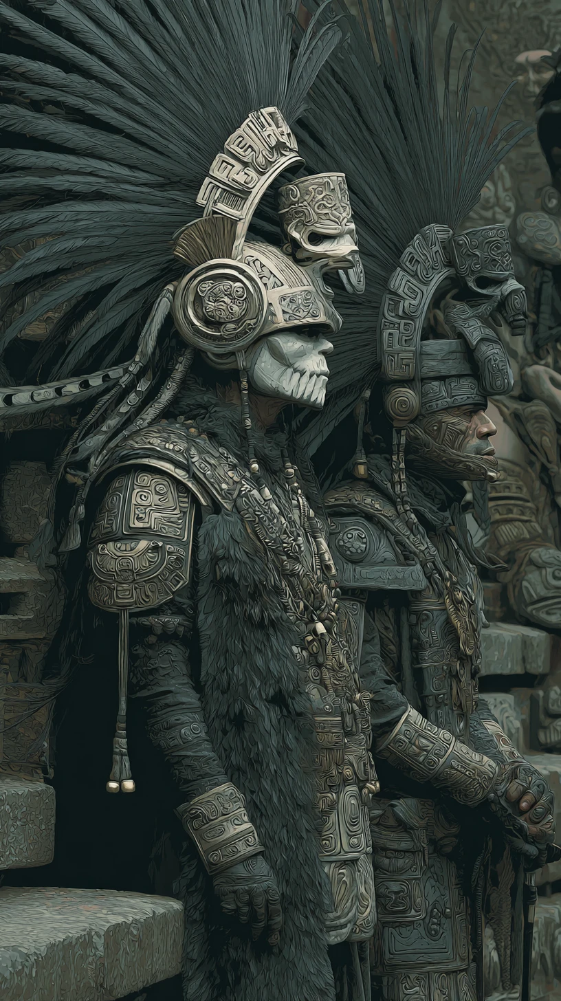 Aztec inspired alien gathering at an ancient ritual temple
