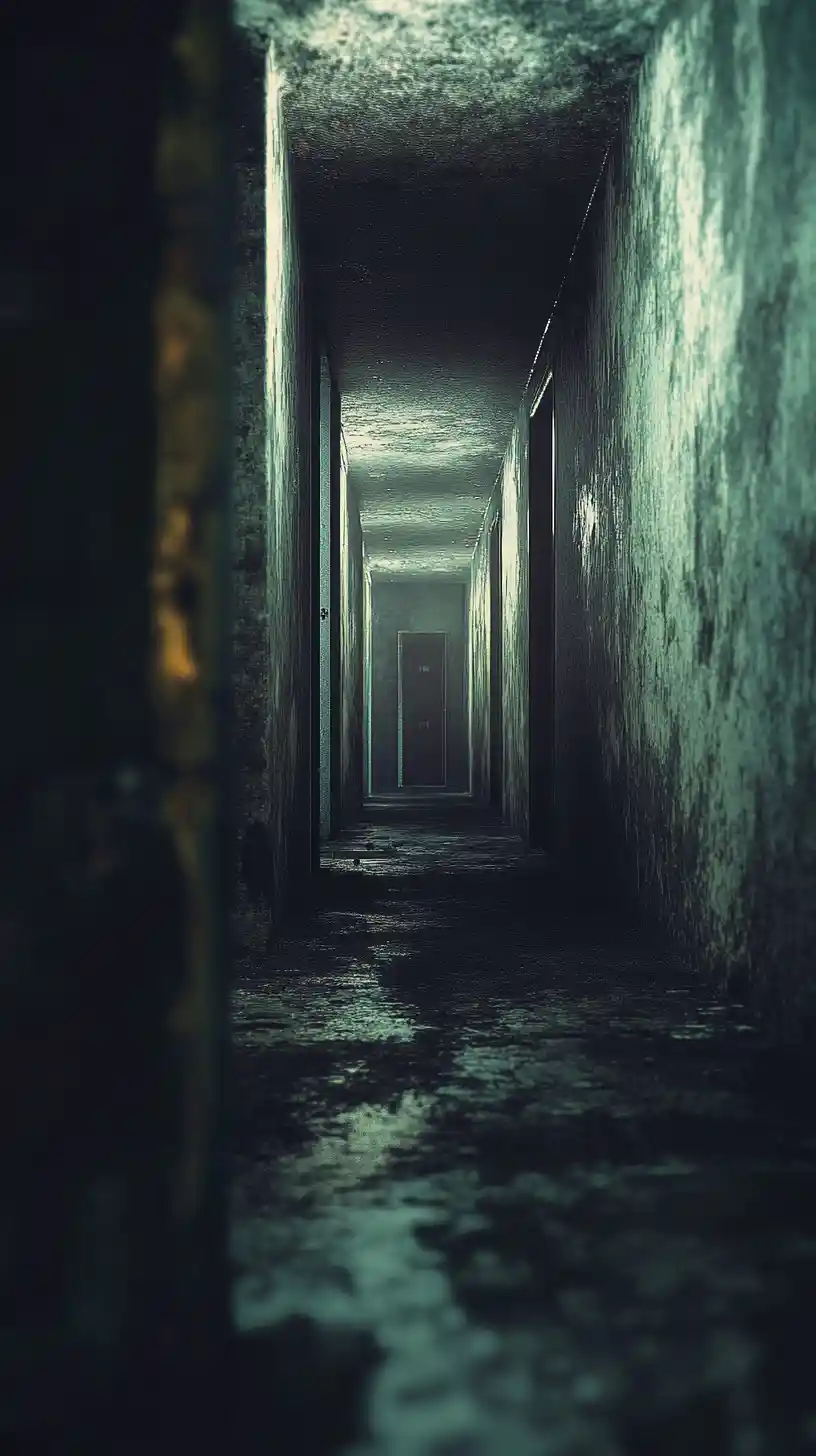 Endless grimy corridors under flickering fluorescent lights