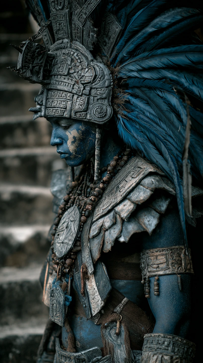 Ancient alien warriors before a towering Aztec style temple