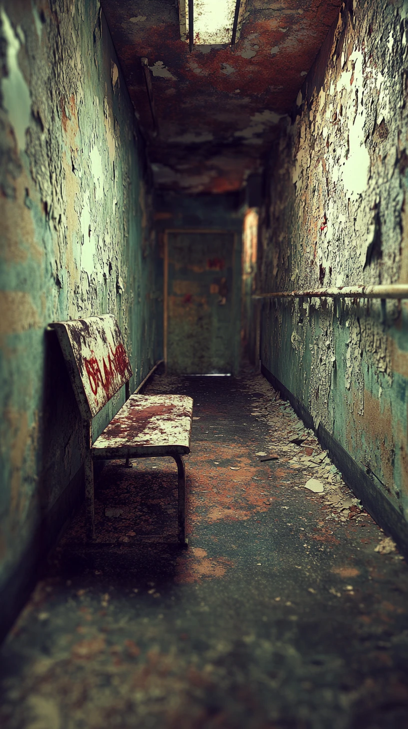 Abandoned Asylum Corridor With Rusty Medical Equipment