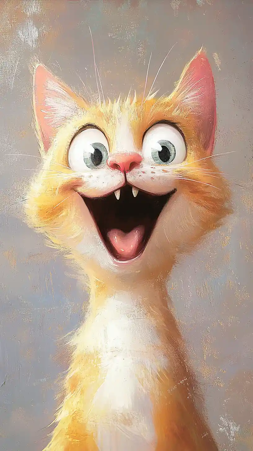 Happy cartoon cat with exaggerated emotional expression