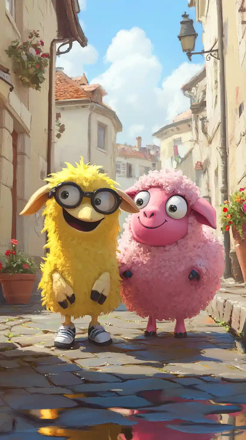 Cheerful Cartoon Animals In A Sunny European Street