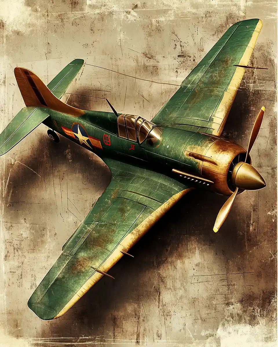 Avión de carreras verde vintage sobre fondo monocromático texturizado